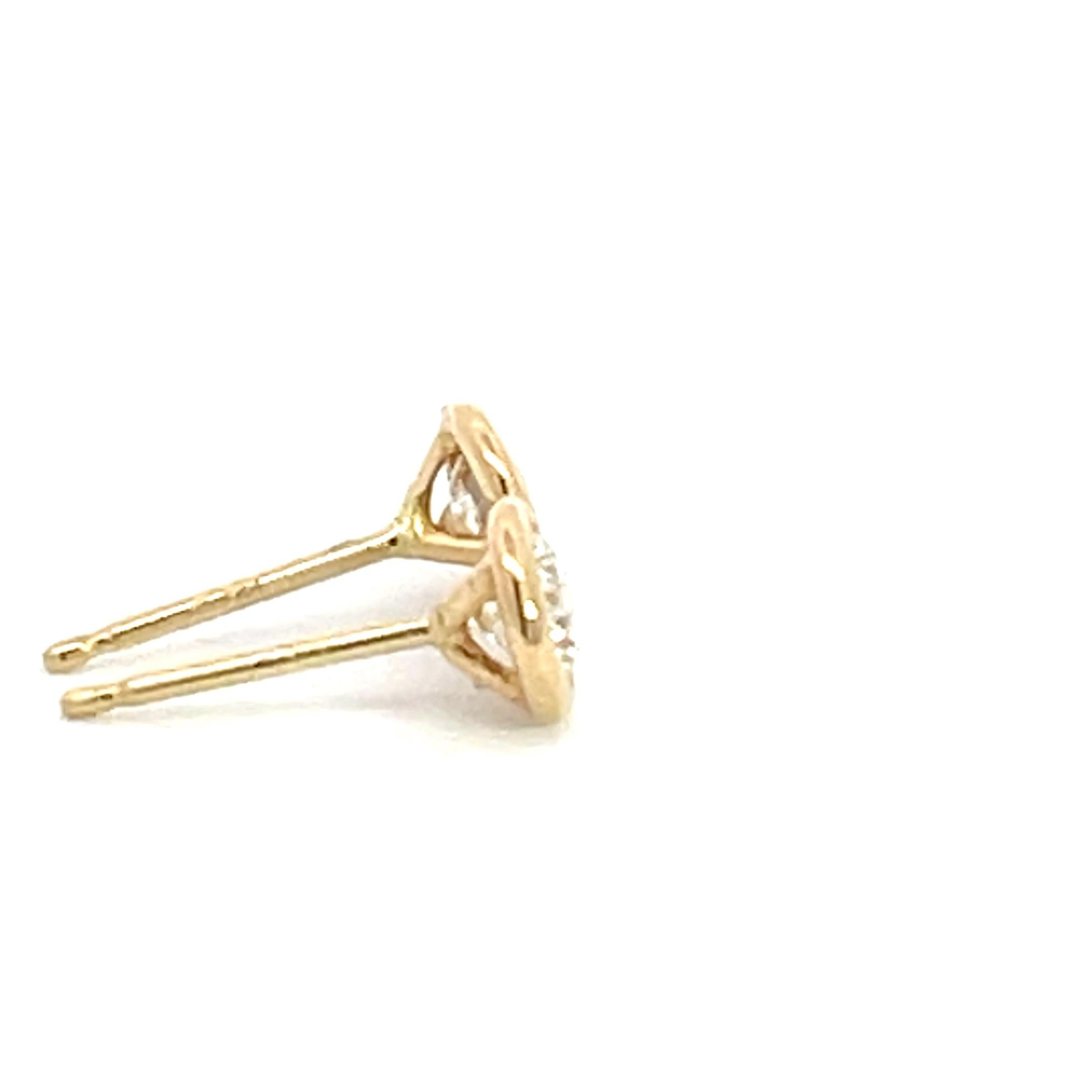 Round Cut 14K Yellow Gold 1/2ctw Diamond Bezel Stud Earrings For Sale