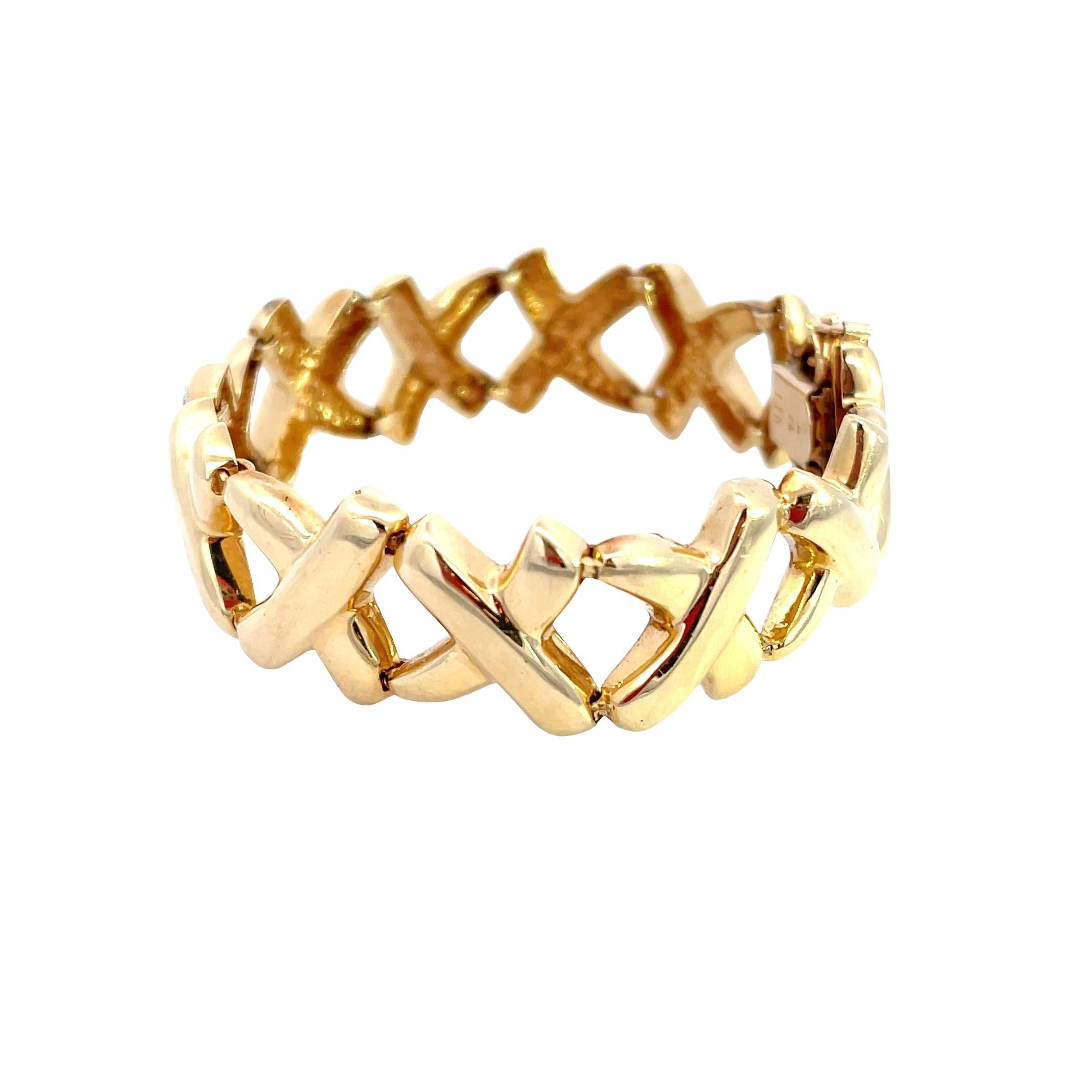 Round Cut 14K Yellow Gold 1/2ctw Diamond X Bracelet For Sale