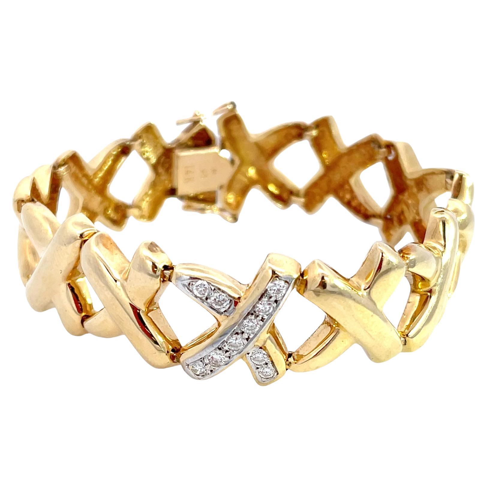 14K Yellow Gold 1/2ctw Diamond X Bracelet For Sale