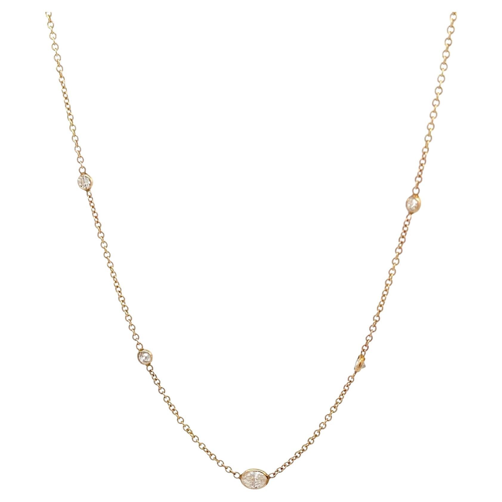14K Yellow Gold 1/2ctw Diamonds-by-the-Yard Necklace with 0.25ctw Oval Center