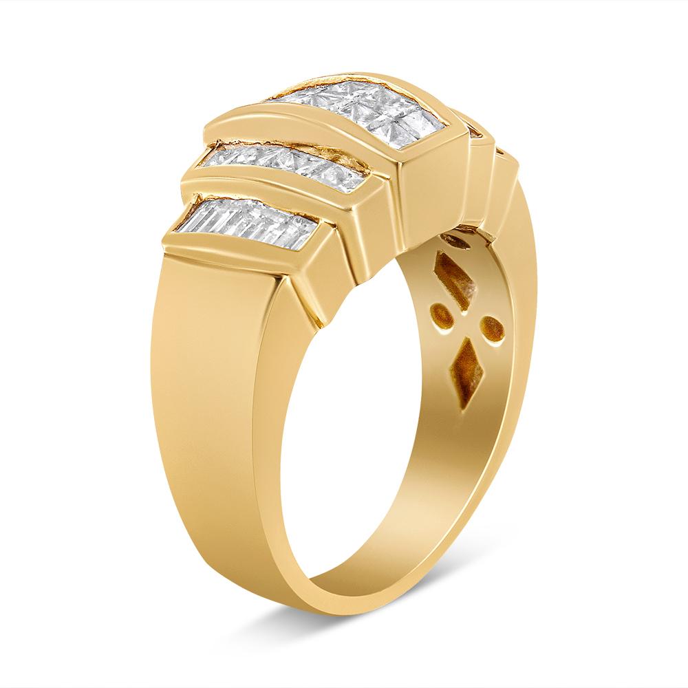 Modern 14K Yellow Gold 1 3/4 Carat Diamond Step Up Tapered Cocktail Ring Band For Sale