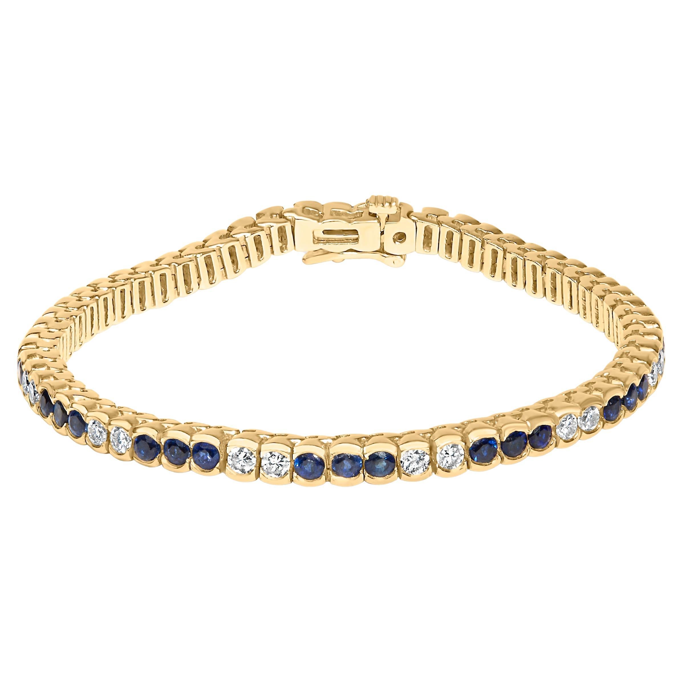 Bracelet de tennis en or jaune 14K, diamant 1 3/4 cttw et saphir bleu 5.0 cttw