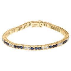 Bracelet de tennis en or jaune 14K, diamant 1 3/4 cttw et saphir bleu 5.0 cttw