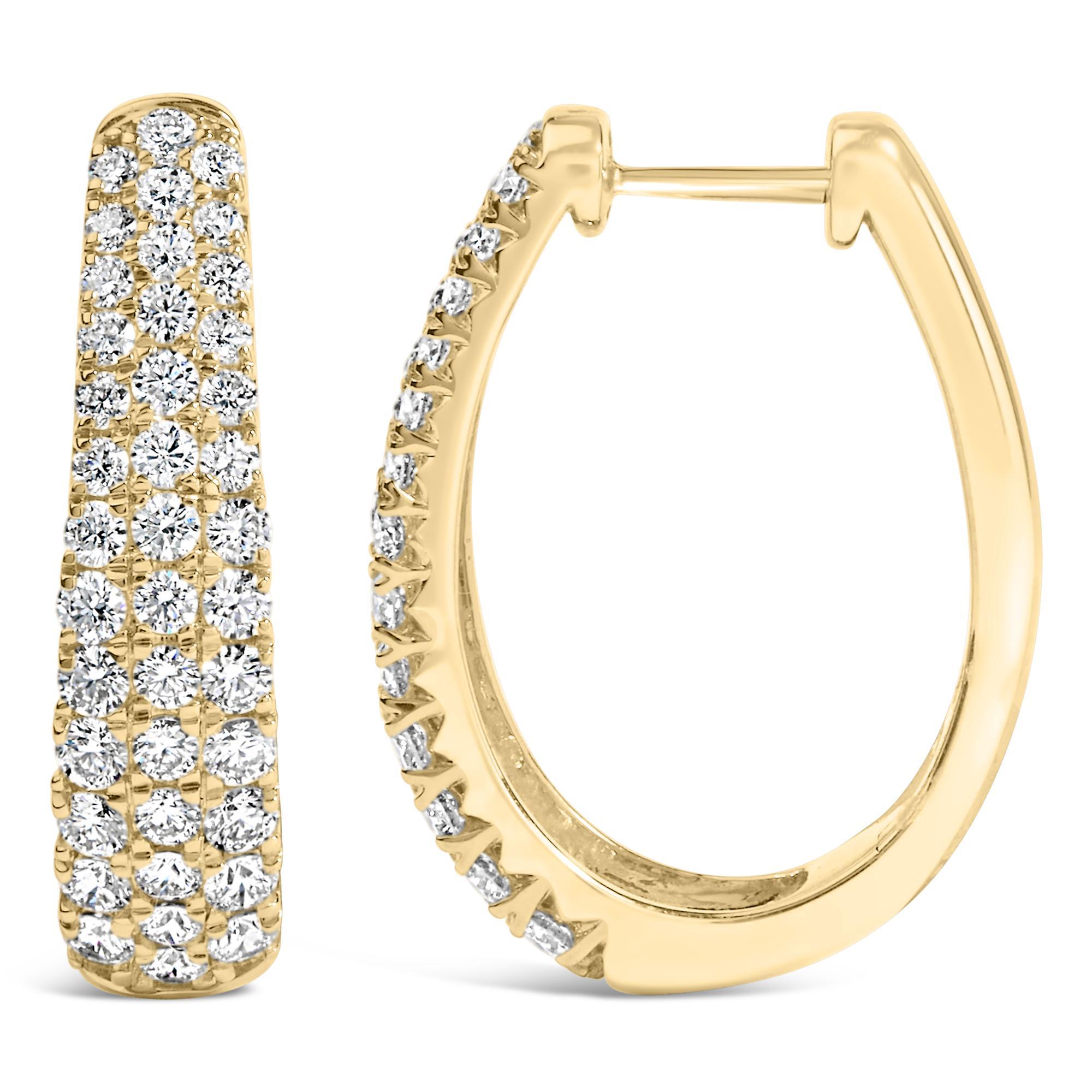 Modern 14K Yellow Gold 1 3/4 Cttw Pave Set Natural Diamond Tapered Hoop Earrings
