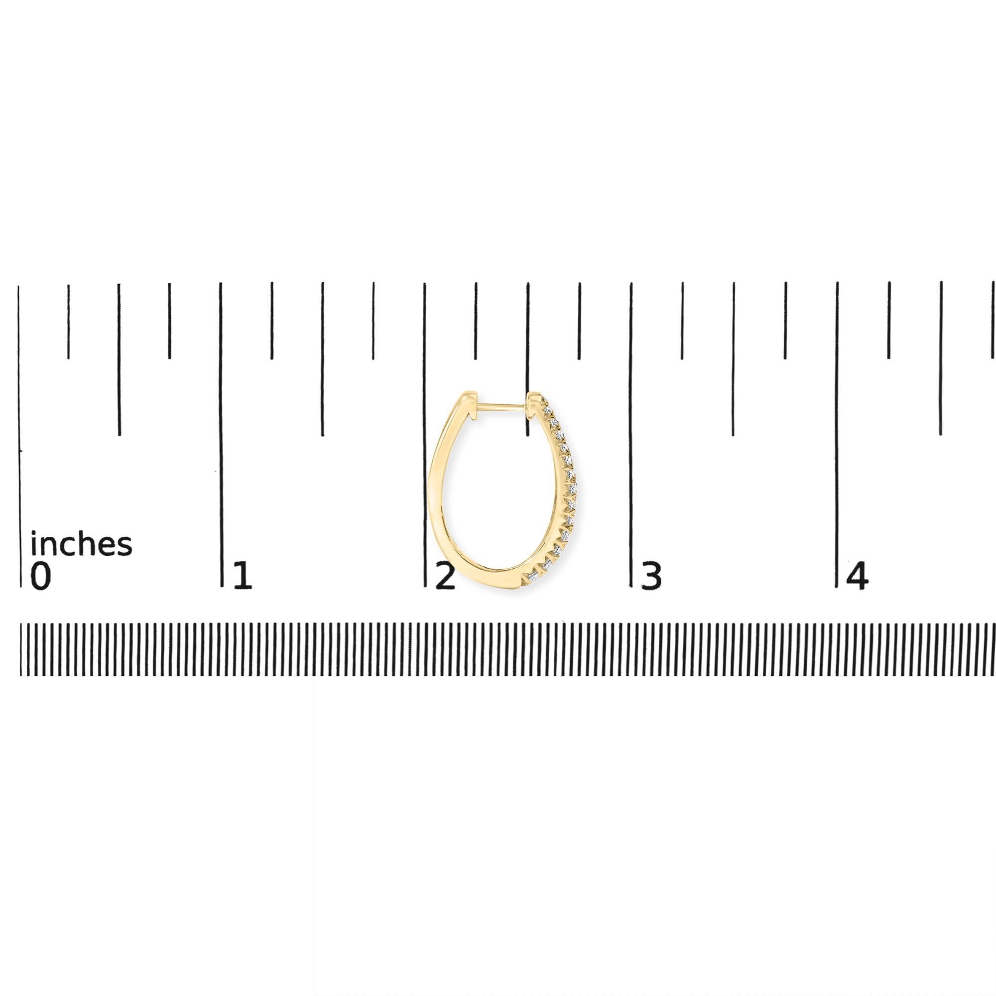 Round Cut 14K Yellow Gold 1 3/4 Cttw Pave Set Natural Diamond Tapered Hoop Earrings
