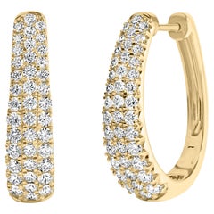 14K Yellow Gold 1 3/4 Cttw Pave Set Natural Diamond Tapered Hoop Earrings