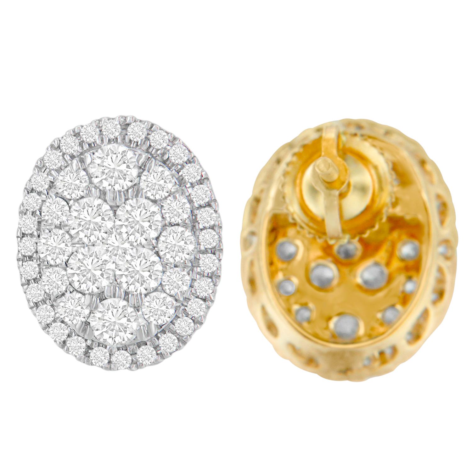 Modern 14K Yellow Gold Oval Shaped Diamond Stud Earrings For Sale