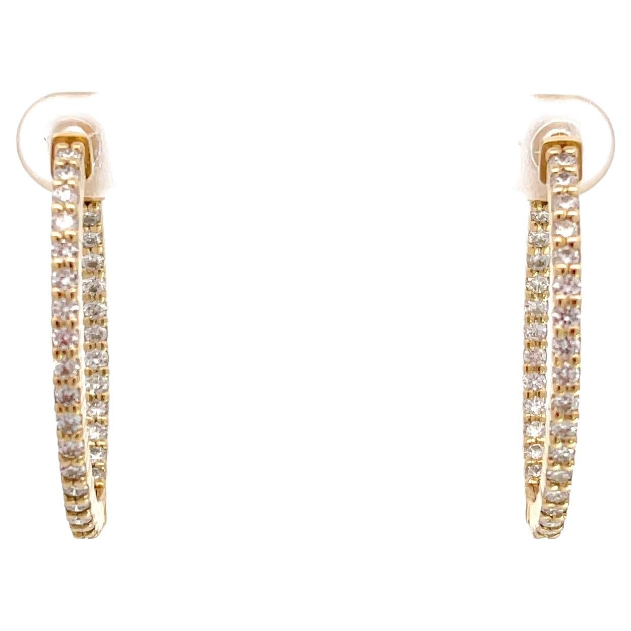 14K Yellow Gold 1 3/4ctw In and Out Diamond Oval Hoop Earrings For Sale