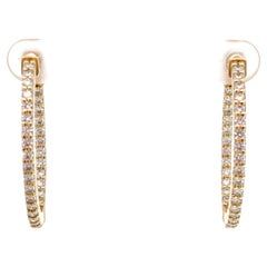 14K Yellow Gold 1 3/4ctw In and Out Diamond Oval Hoop Earrings