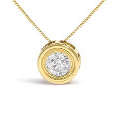 14K Gelbgold 1 3/8 Cttw Bezel Set Runde Diamant Solitär Anhänger Halskette