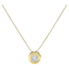 14K Gelbgold 1 3/8 Cttw Bezel Set Runde Diamant Solitär Anhänger Halskette