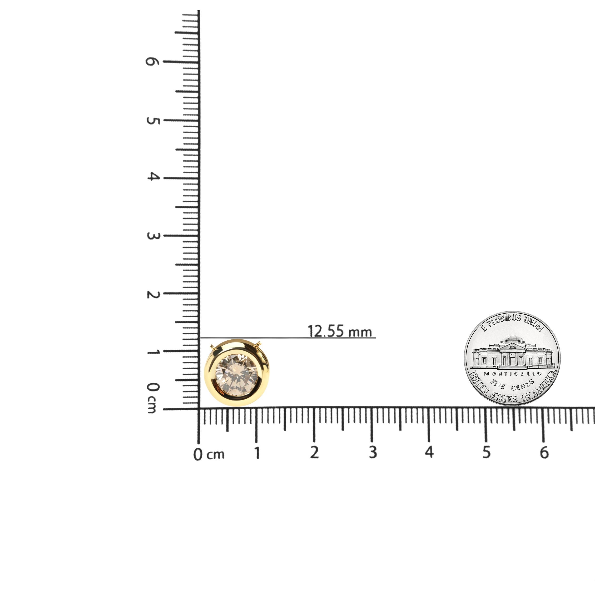 Round Cut 14K Yellow Gold 1 3/8 Cttw Champagne Diamond Solitaire Pendant Necklace
