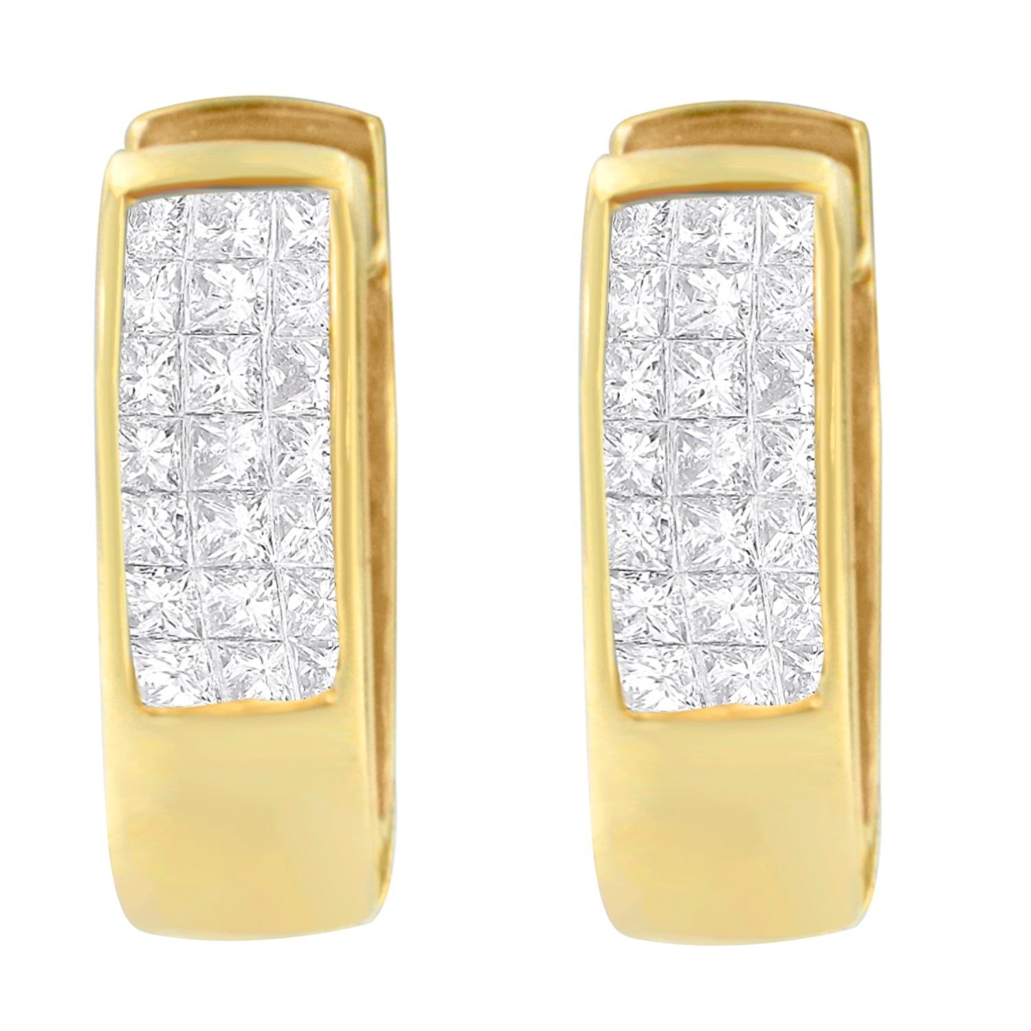 Contemporary 14K Yellow Gold 1/3 Carat Diamond Hoop Earrings For Sale