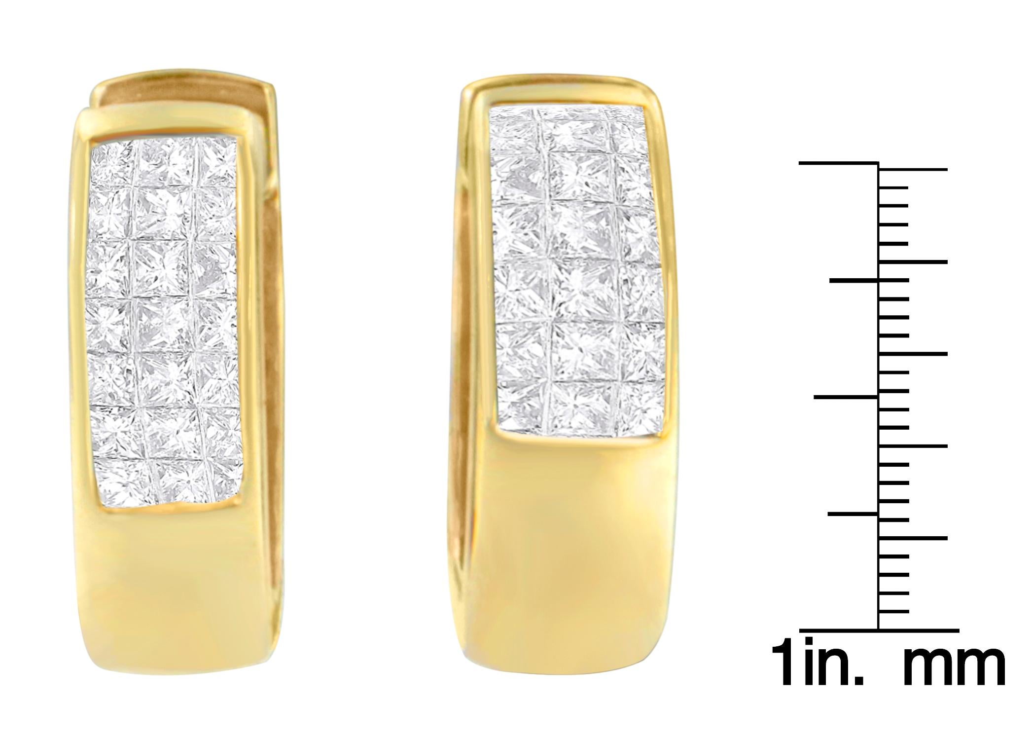Round Cut 14K Yellow Gold 1/3 Carat Diamond Hoop Earrings For Sale