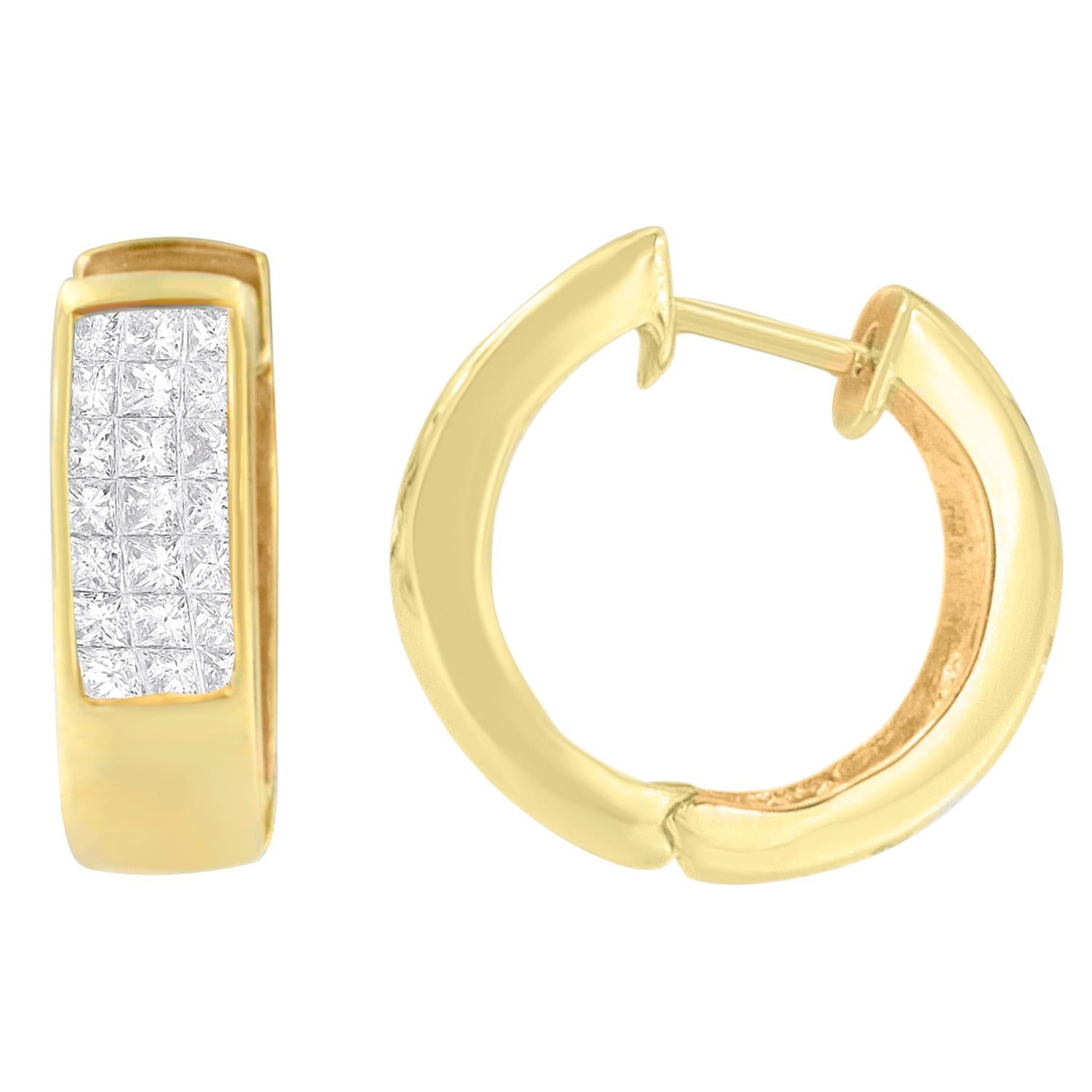 Women's 14K Yellow Gold 1/3 Carat Diamond Hoop Earrings For Sale