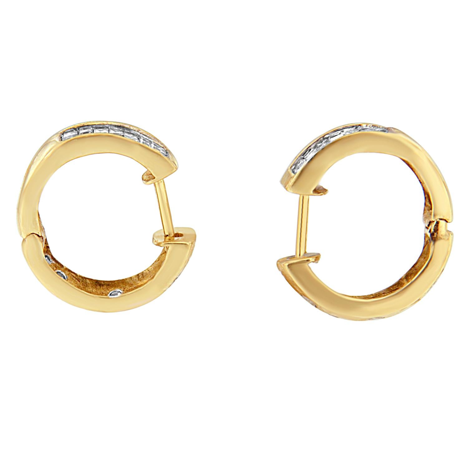 14K Yellow Gold 1/3 Carat Diamond Hoop Earrings For Sale 1