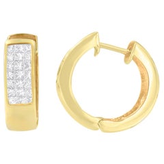 Boucles d'oreilles créoles en or jaune 14 carats avec diamants de 1/3 carat