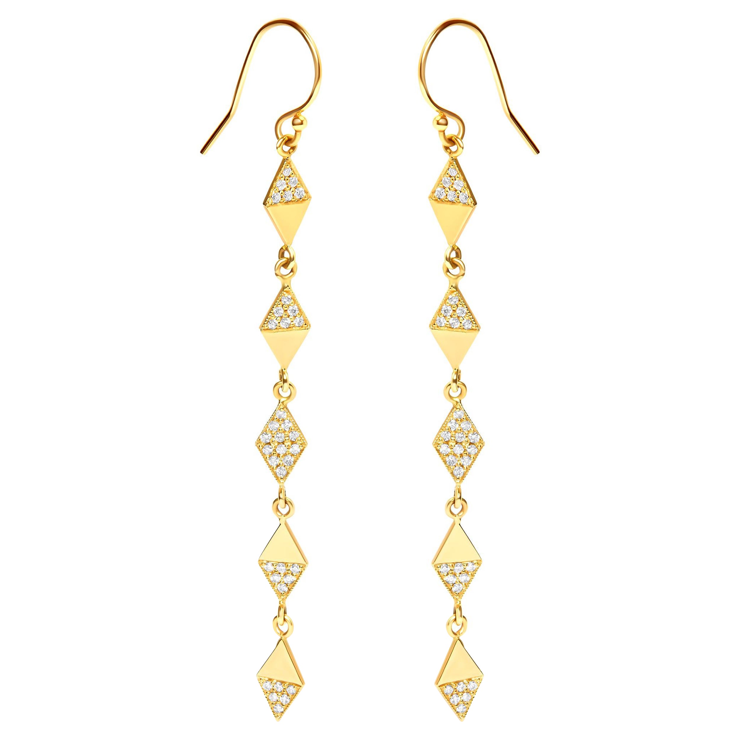 14K Gelbgold 1/3 Karat Diamant-Ohrringe mit Nieten und Ohrhänger aus Kite