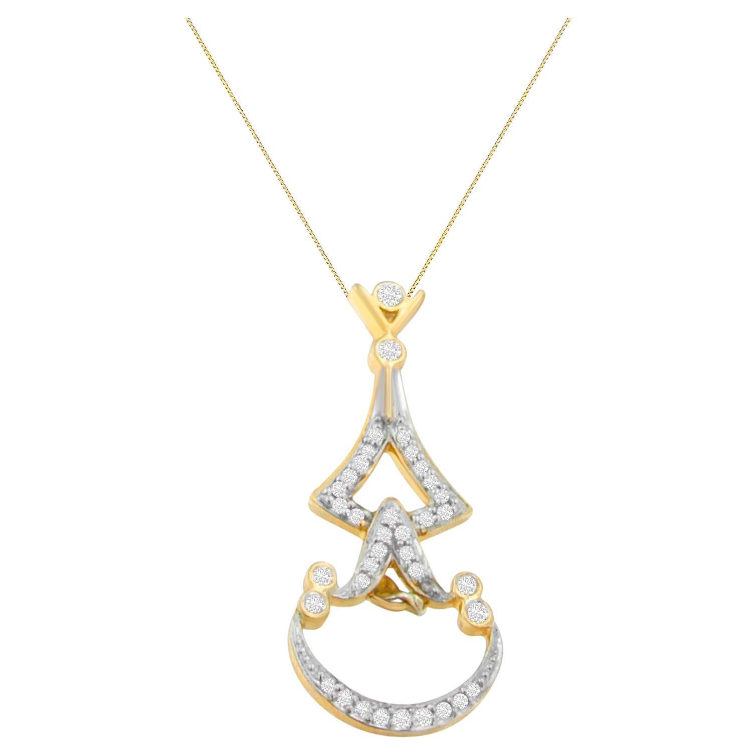 14K Yellow Gold 1/3 Carat Round Diamond Pendant Necklace For Sale