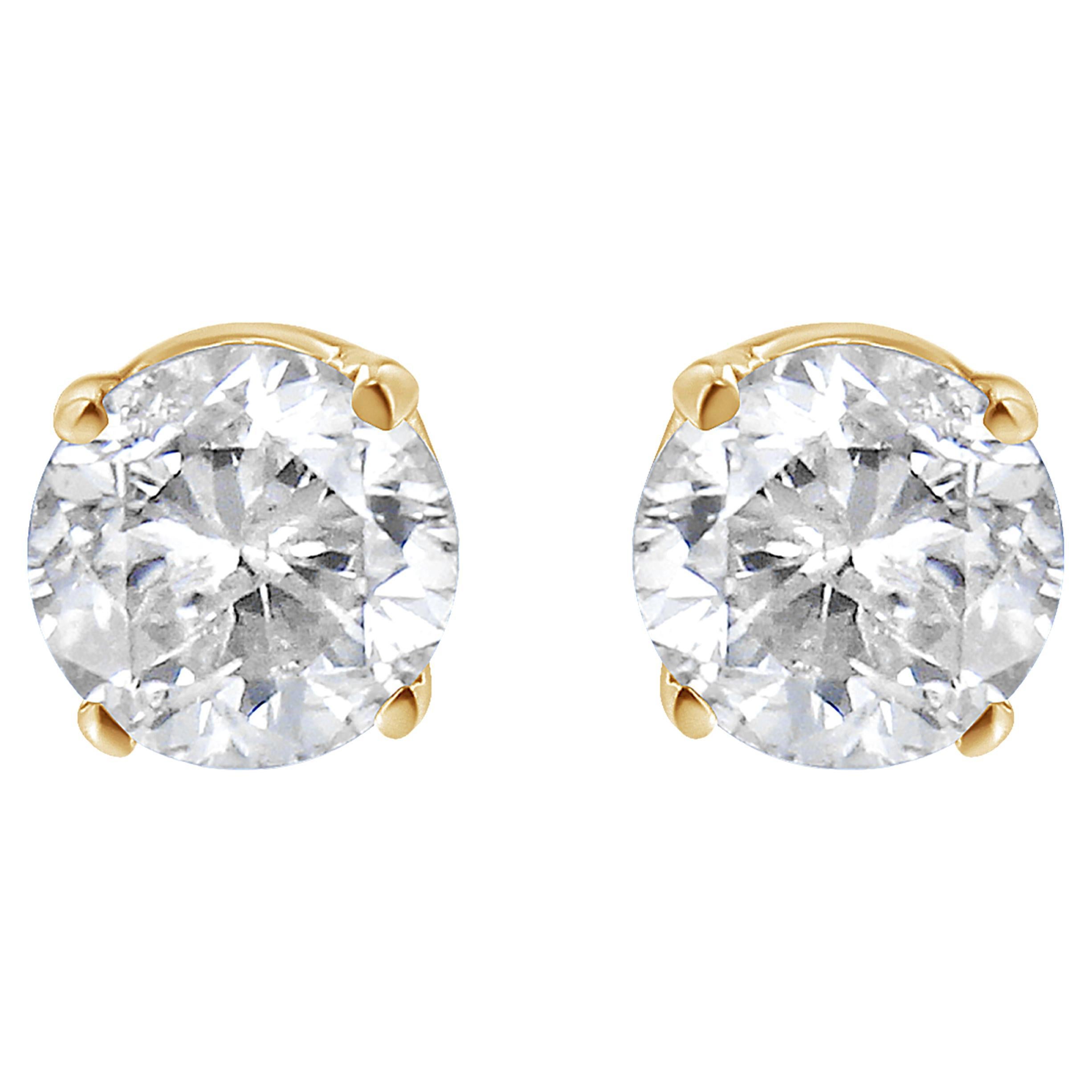 Clous d'oreilles solitaires en or jaune 14 carats avec diamants de 1/3 carat