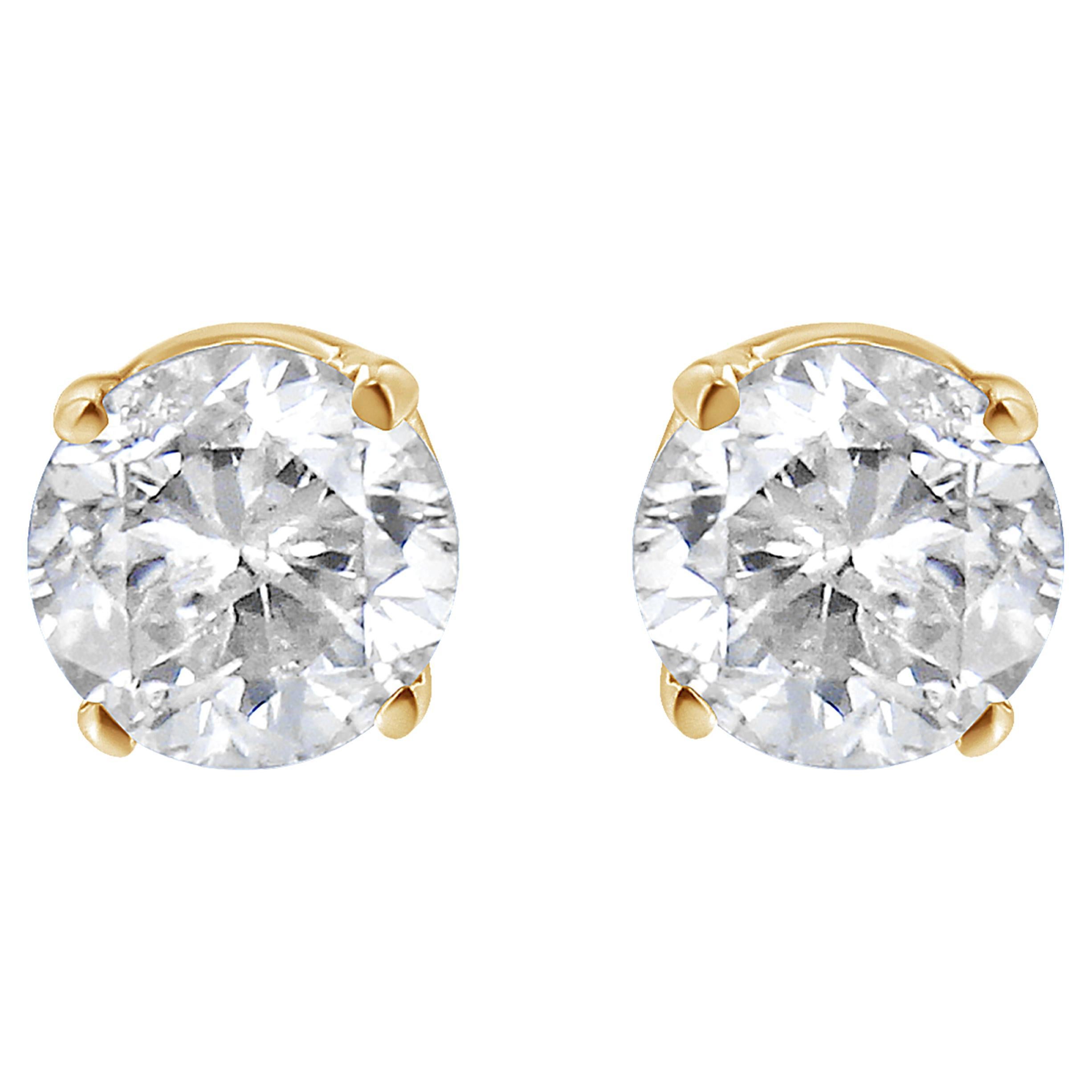 14 Karat Yellow Gold Diamond Stud Earrings 55 Carat At 1stDibs