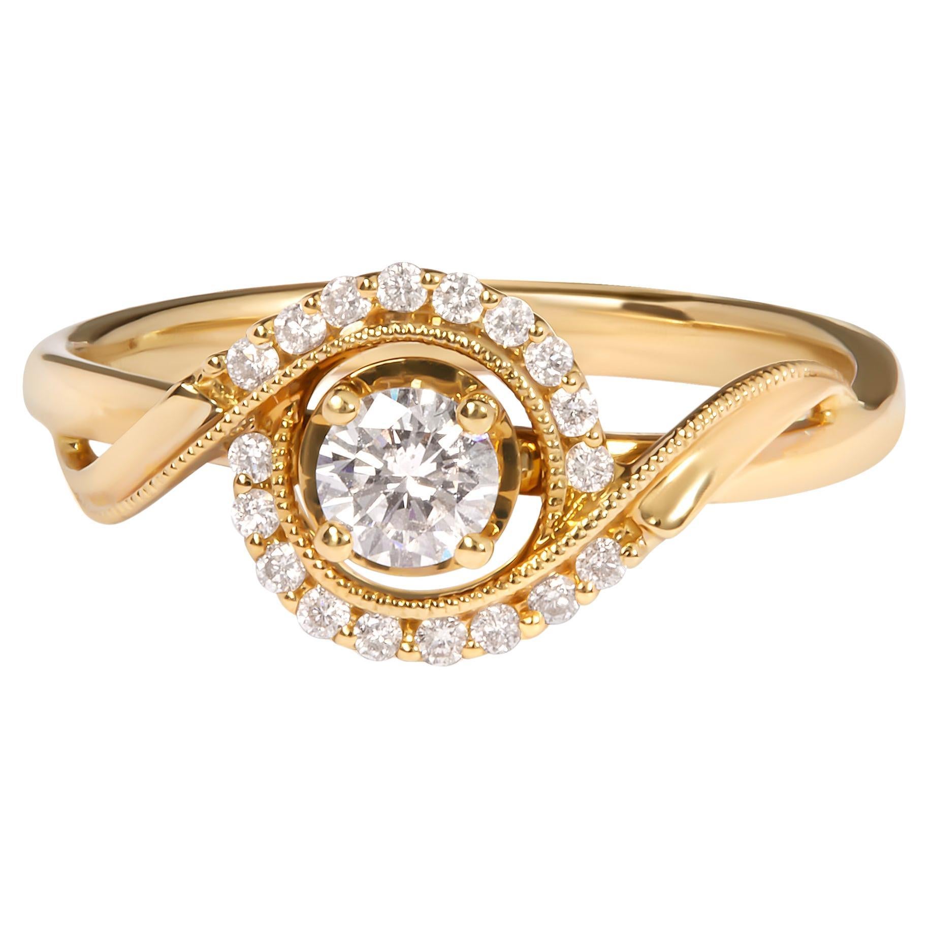 14K Yellow Gold 1/3 Cttw Diamond Solitaire and Halo Swirl Engagement Ring