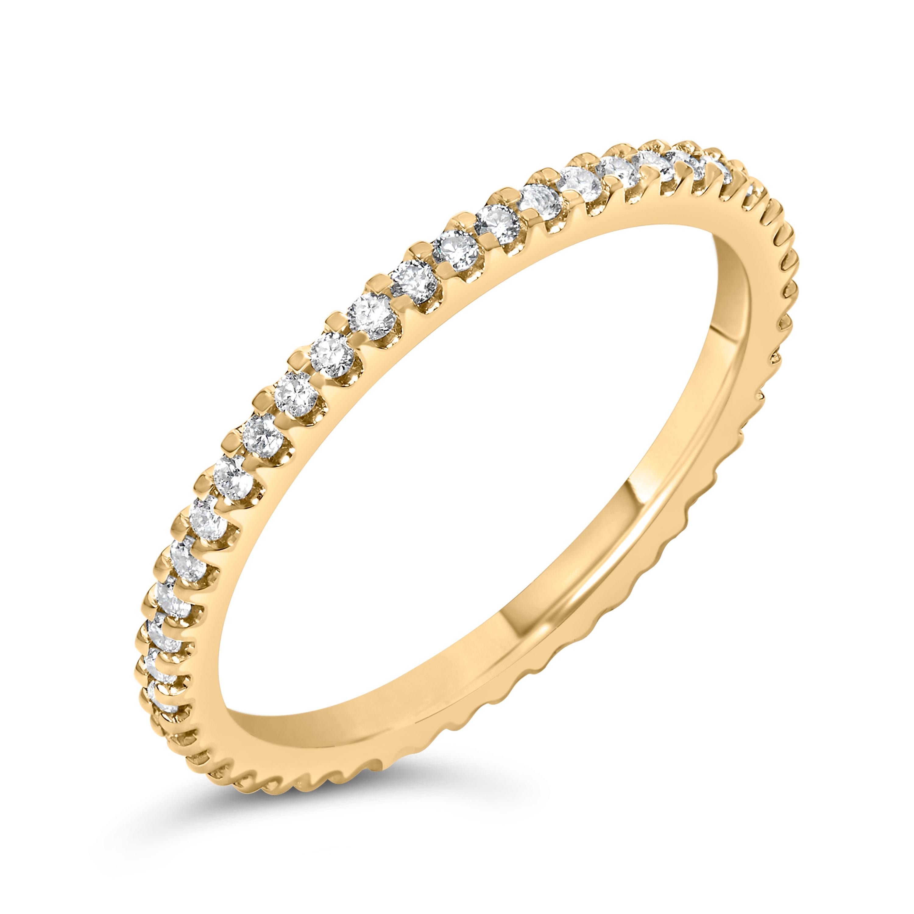 Bague d'éternité en or jaune 14 carats, diamants ronds sertis en griffes partagées de 1/3 carat 2