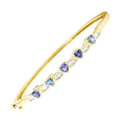 14k Yellow Gold 1/3ct. TDW Baguette-Cut Diamond and Tanzanite Bangle