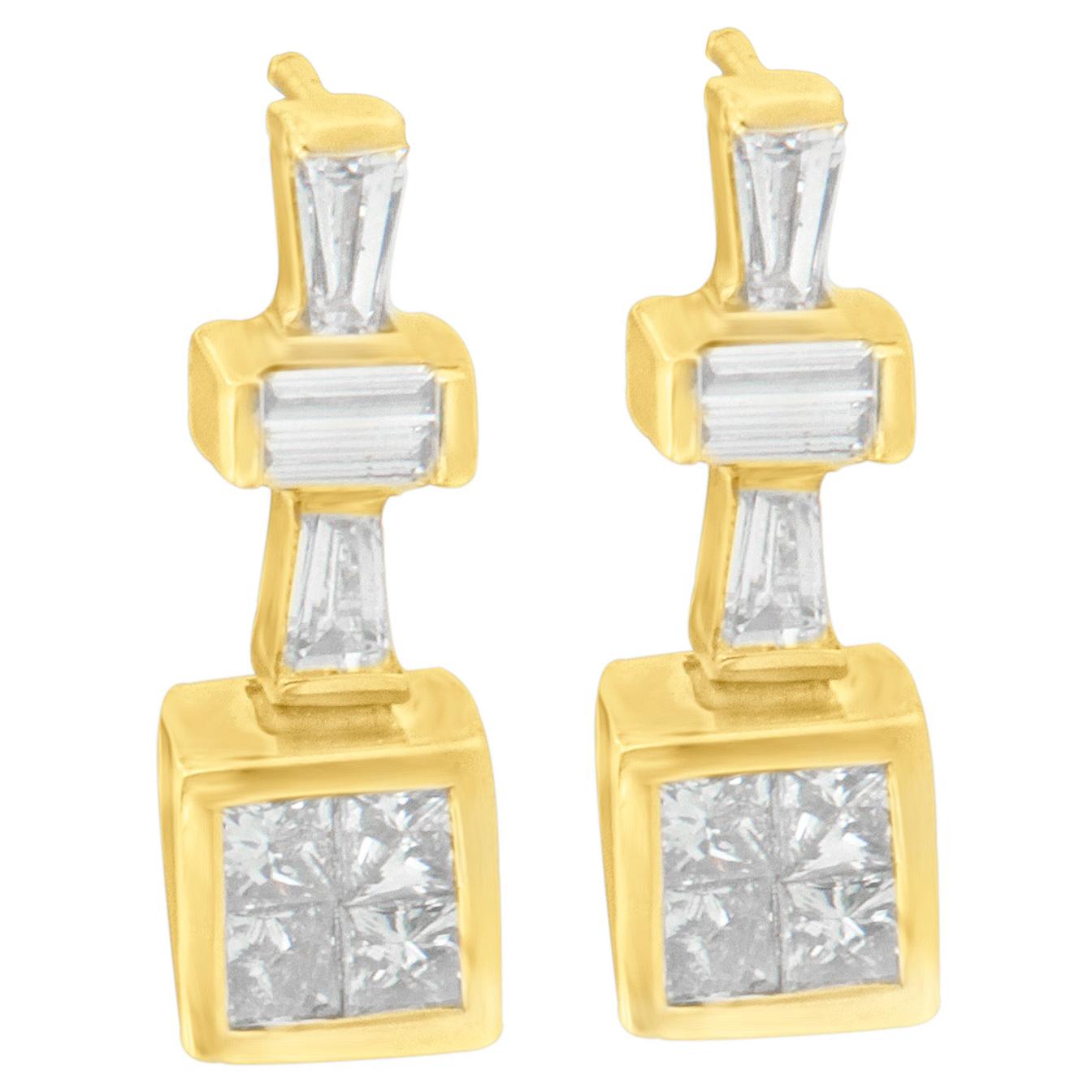 14K Yellow Gold 1/3 Carat Diamond Hoop Earrings For Sale