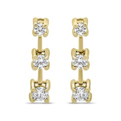 14K Yellow Gold 1/4 Carat Diamond 3 Stone Graduated Linear Drop Stud Earrings