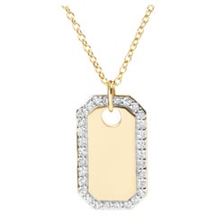 14K Yellow Gold 1/4 Carat Diamond Halo Octagonal Dog Tag Pendant Necklace