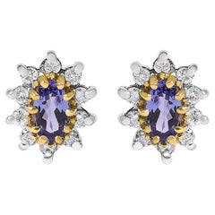 Orecchino con perno in oro giallo 14K con diamante da 1/4 di carato e tanzanite blu-viola