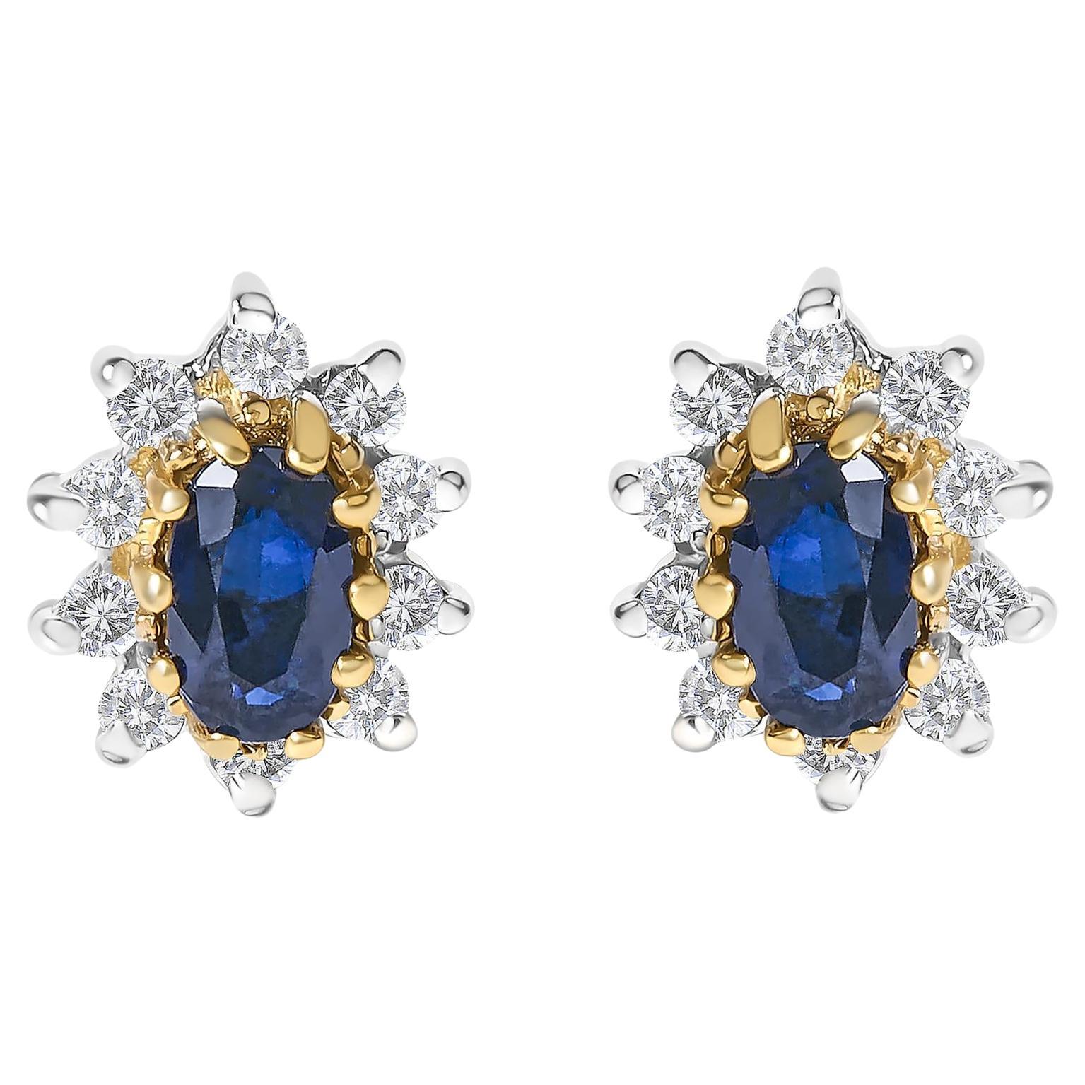 Orecchini a perno con diamante e zaffiro blu da 1/4 di carato in oro giallo 14K in vendita