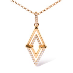 14K Yellow Gold 1/4 Cttw Diamond Double Triangle Geometric Pendant Necklace