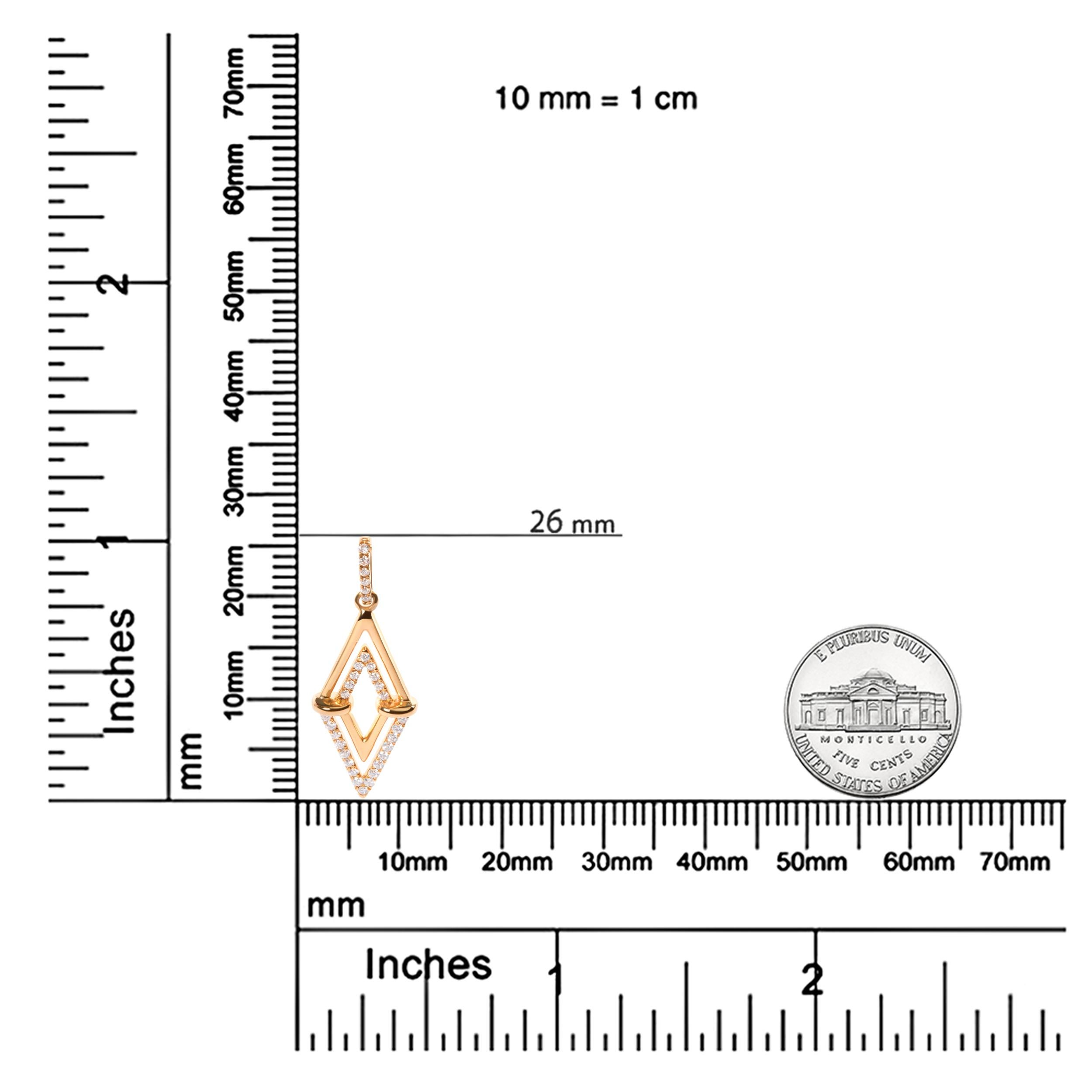Taille ronde Collier pendentif géométrique double triangle en or jaune 14 carats avec diamants 1/4 carat en vente
