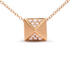 14K Yellow Gold 1/4 Cttw Diamond Matte Finished Pyramid Pendant Necklace