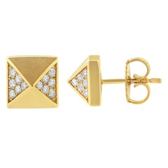 14K Yellow Gold 1/4 Cttw Diamond Pyramid Stud Earring