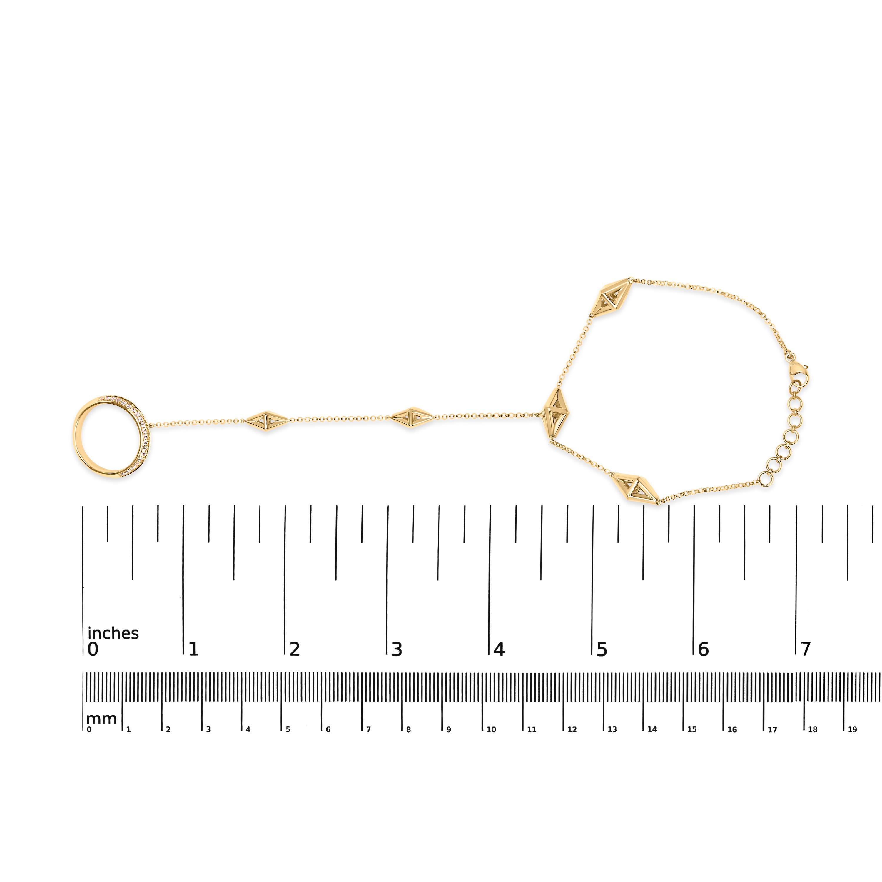 Taille ronde Chaîne de bague et bracelet en or jaune 14 carats avec diamants 1/4 carat en vente