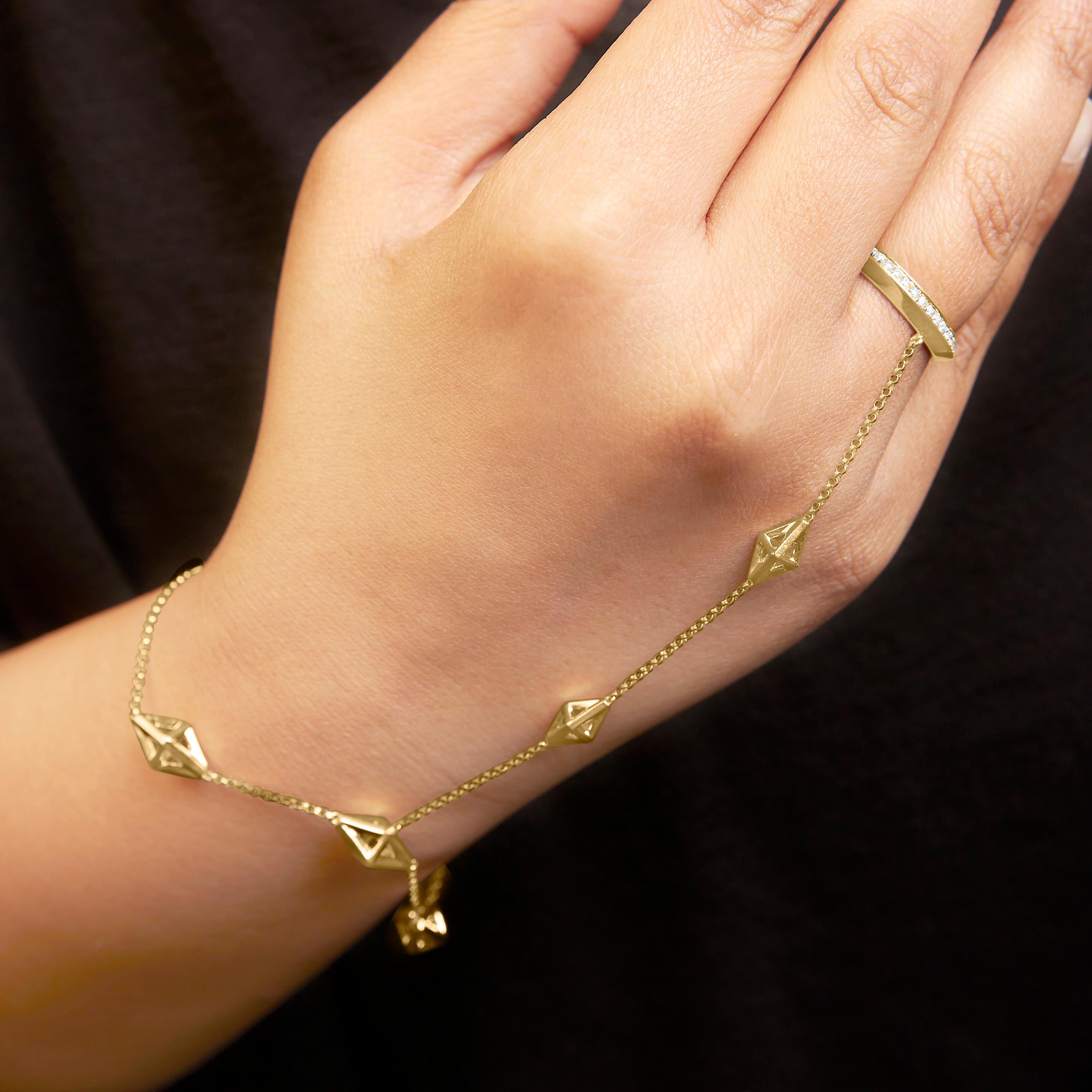 Chaîne de bague et bracelet en or jaune 14 carats avec diamants 1/4 carat Neuf - En vente à New York, NY