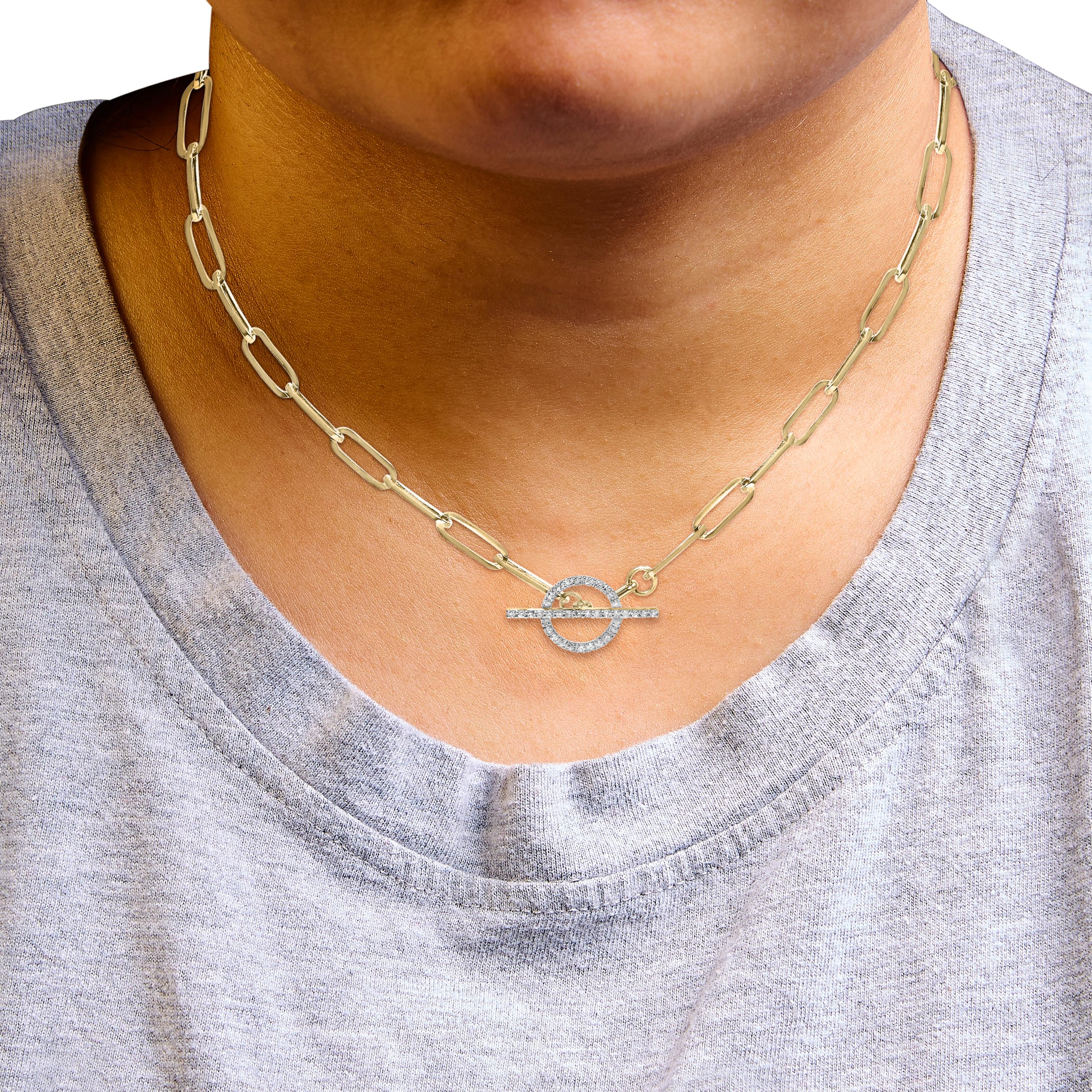 Collier en or jaune 14K avec fermoir à bascule et diamant 1/4 Cttw A Link Neuf - En vente à New York, NY