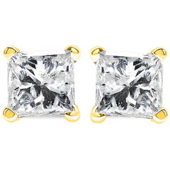 14K Yellow Gold 1/4 Ctw Colorless Princess Diamond Square 4-Prong Stud Earring