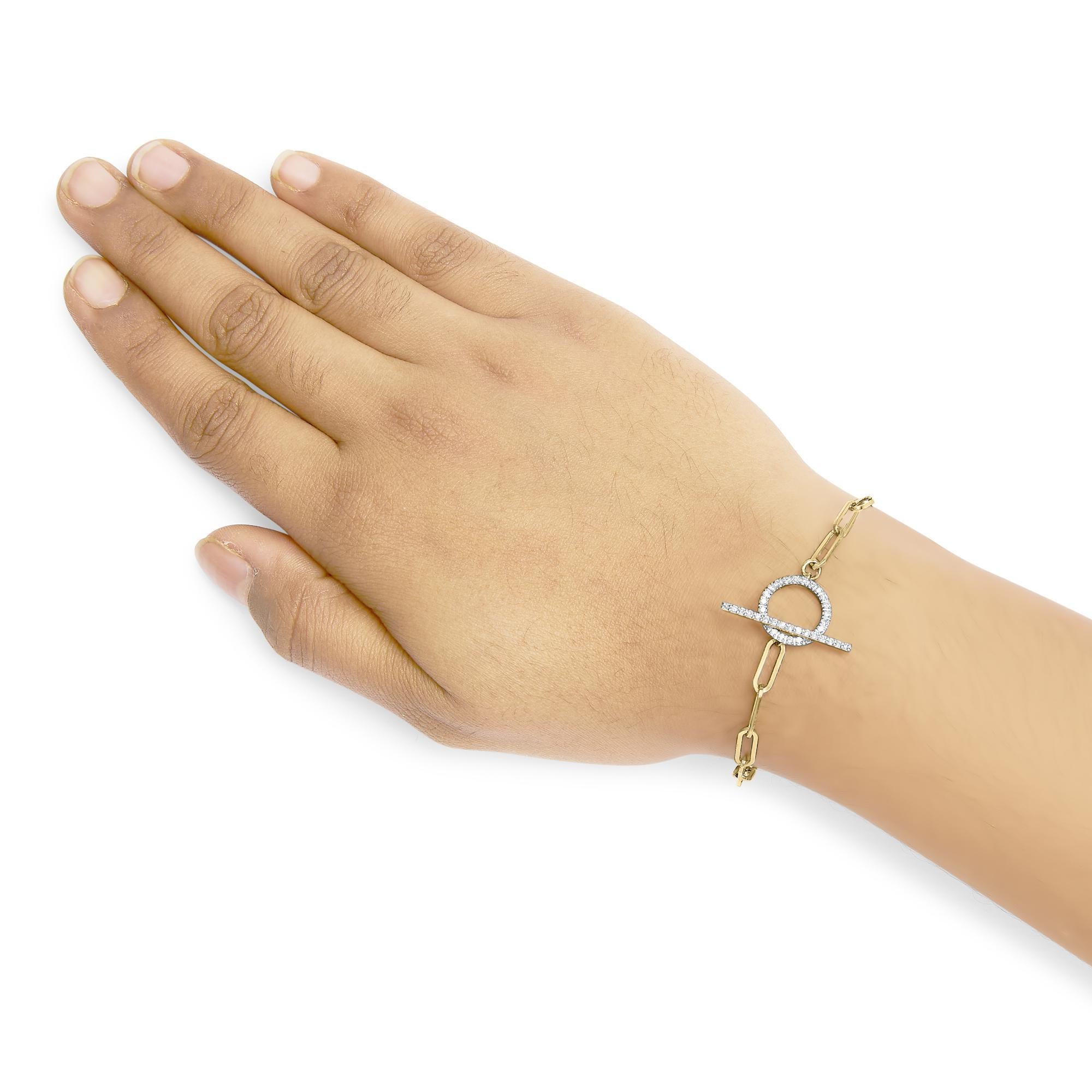 Taille ronde Bracelet à barre et cercle en or jaune 14 carats avec diamants 1/4 carat en vente
