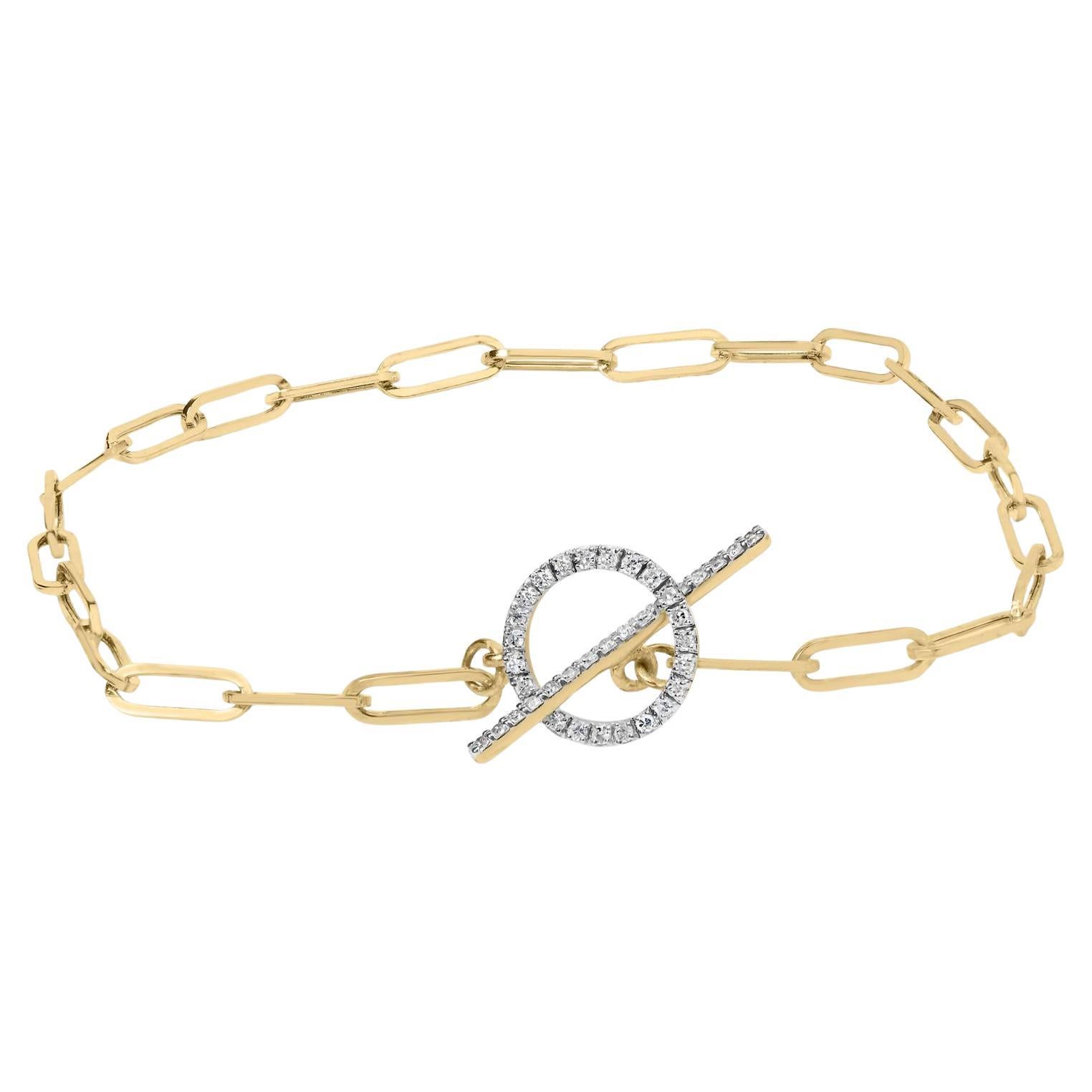 Bracelet à barre et cercle en or jaune 14 carats avec diamants 1/4 carat en vente