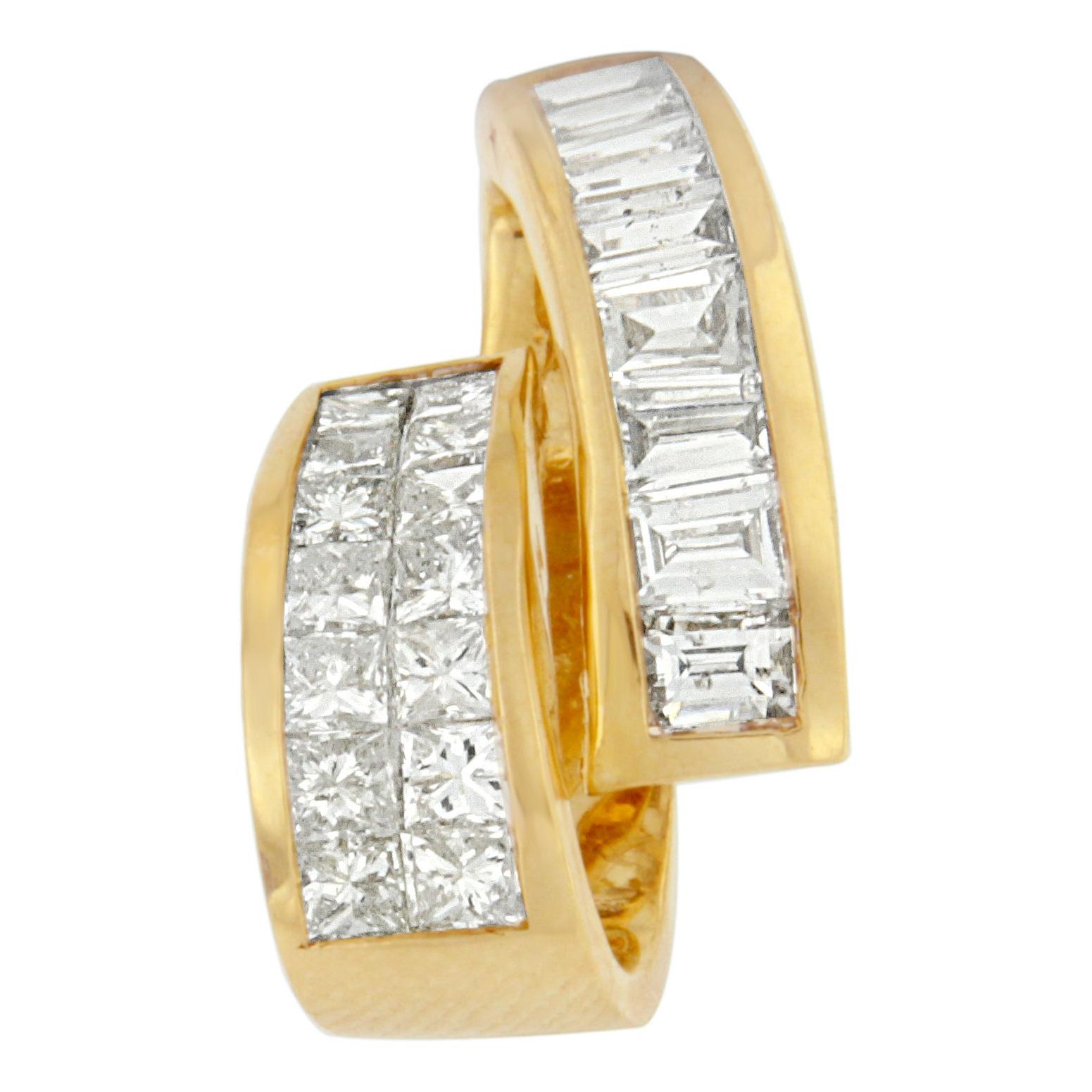 Collier pendentif à la mode en or jaune 14 carats avec diamants princesse et baguette de 1 5/8 carat