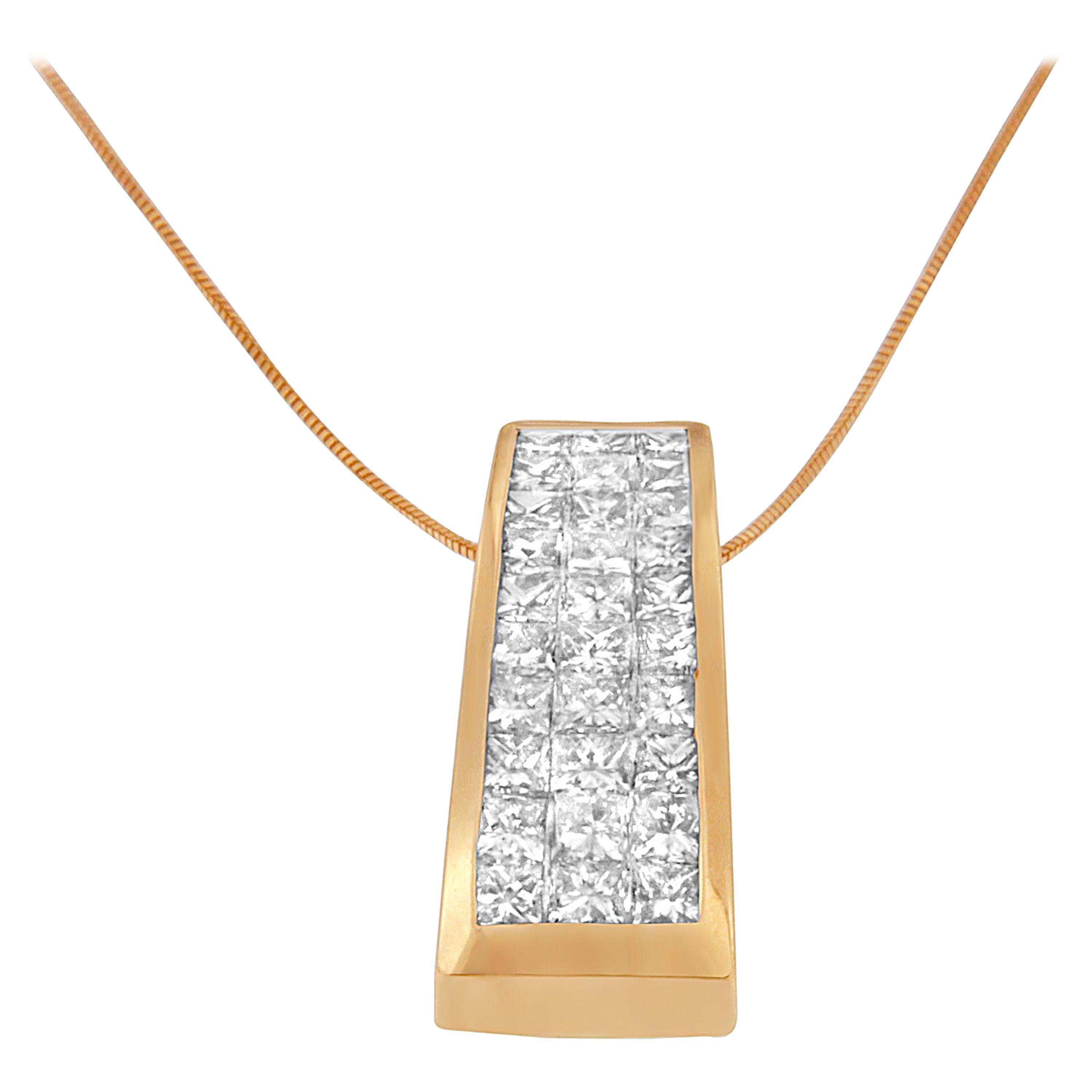 Collier pendentif pilier en or jaune 14K à diamants taille princesse de 1 5/8 carats