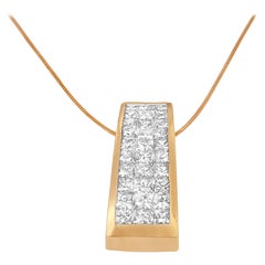 Collier pendentif pilier en or jaune 14K à diamants taille princesse de 1 5/8 carats