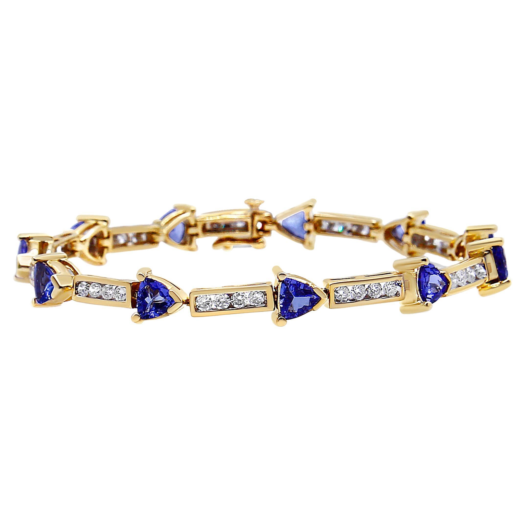 14K Yellow Gold 1 5/8 Cttw Diamond and Trillion Blue Tanzanite Link Bracelet