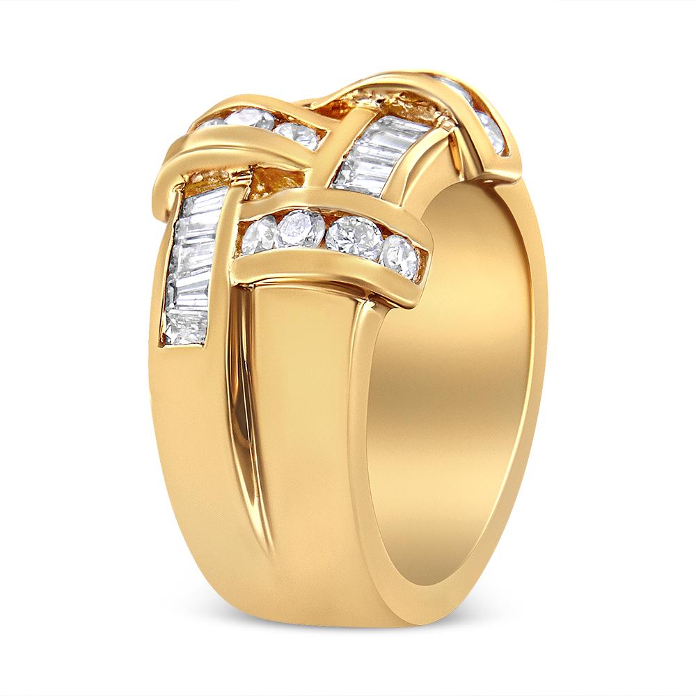 Taille ronde Or jaune 14K 1 5/8 Cttw Diamond Lattice Grid Design Band- Taille de bague 6 en vente