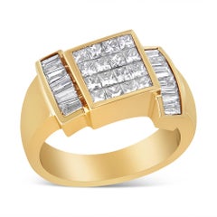 14K Yellow Gold 1 5/8 Cttw Princess and Baguette Diamond Cocktail Band Ring