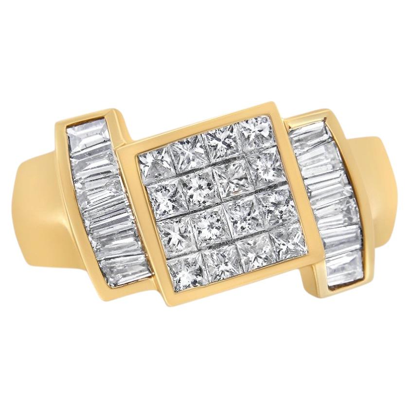 14K Yellow Gold 1 5/8 Cttw Princess and Baguette Diamond Cocktail Band Ring For Sale